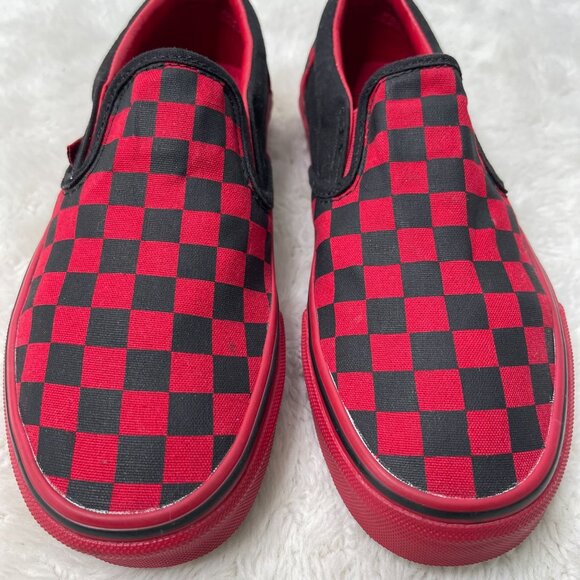 VANS Unisex Red Black Checkerboard Slip On Classic Skate Shoes Sneaker 4.5M/6W - Picture 2 of 10